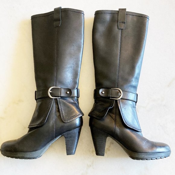 New! Blondo Canada tall black leather boots, waterproof, platform heels, buckles - Picture 2 of 9